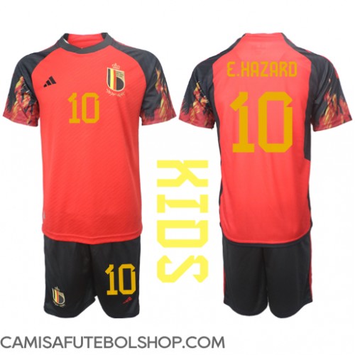 Camisa de time de futebol Bélgica Eden Hazard #10 Replicas 1º Equipamento Infantil Mundo 2022 Manga Curta (+ Calças curtas)